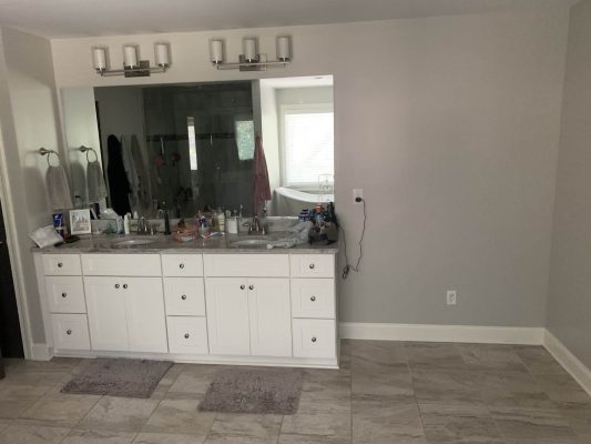 newly remodeled sink area of bathroom