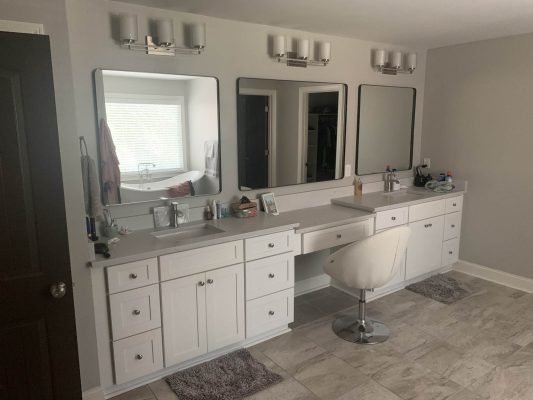 newly remodeled vanity area of bathroom