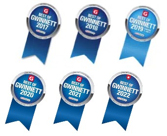 "Best of Gwinnett" blue ribbon awards for 2017 through 2022.